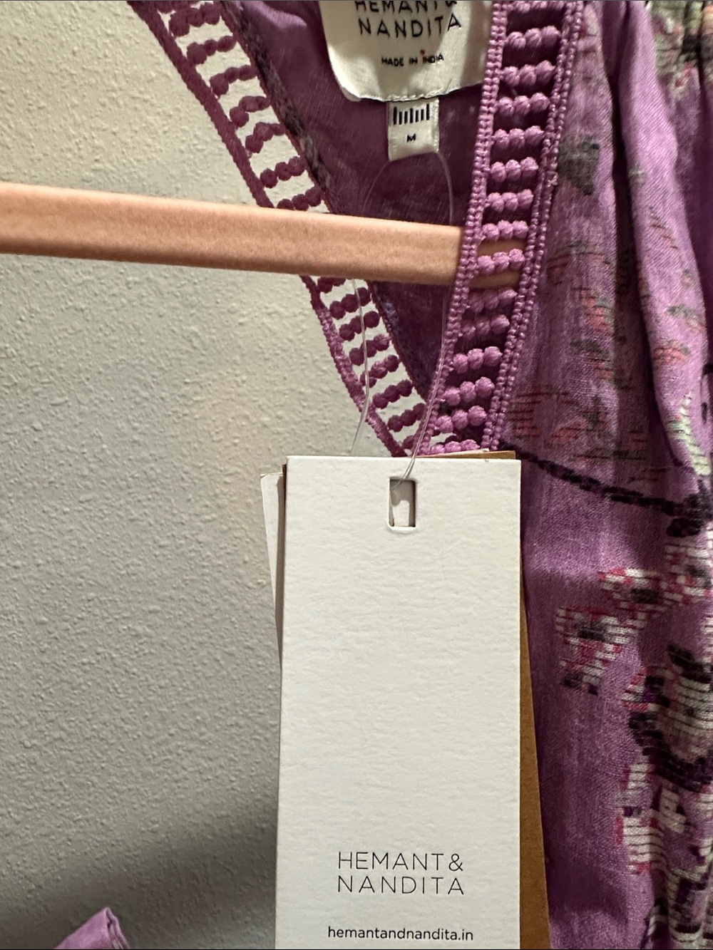 HEMANT & NANDITA Lavender Paisley Long-Sleeve Mini Dress - Picture 2 of 6